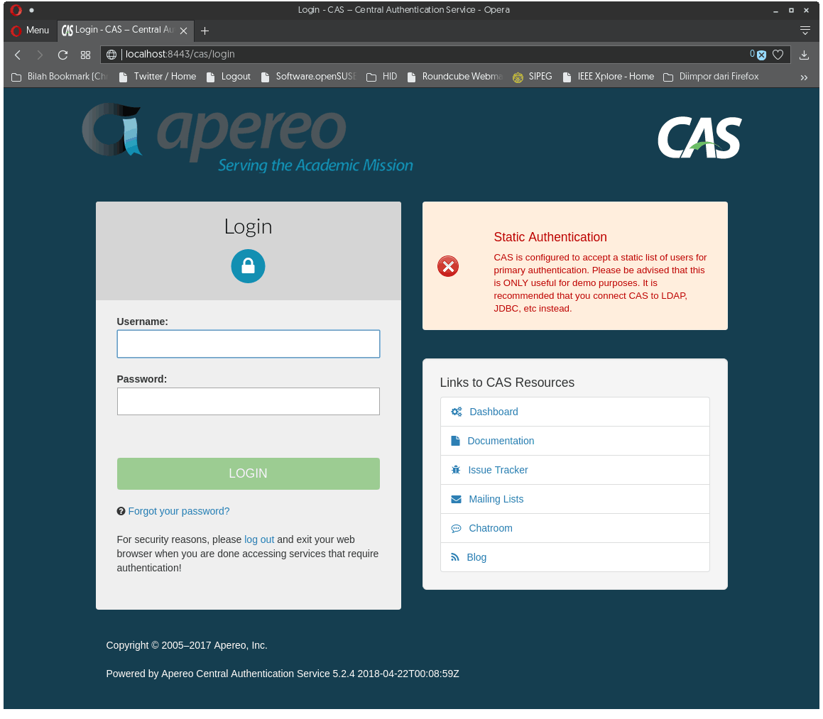 CAS default login