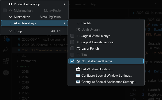 Insert screenshot: KWin Window Rules dialog with “Keep above others” checked